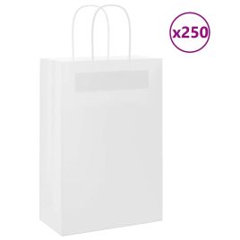 Paper Bags 250 pcs with Handles White 21x11x31 cm