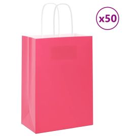 Paper Bags 50 pcs with Handles Pink 15x8x21 cm