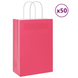 Paper Bags 50 pcs with Handles Pink 21x11x31 cm