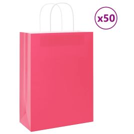 Paper Bags 50 pcs with Handles Pink 26x12x35 cm
