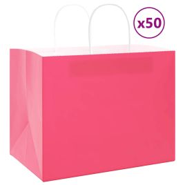 Paper Bags 50 pcs with Handles Pink 32x22x24 cm