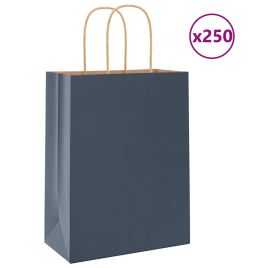 Paper Bags 250 pcs with Handles Blue 21x11x28 cm