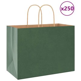Paper Bags 250 pcs with Handles Green 32x17x25 cm