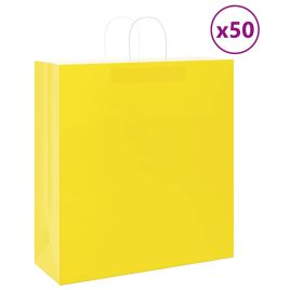 Paper Bags 50 pcs with Handles Yellow 45x17x48 cm