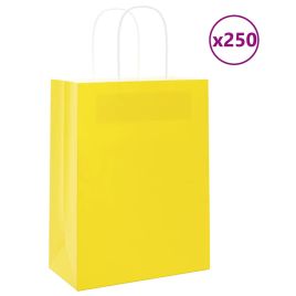 Paper Bags 250 pcs with Handles Yellow 21x11x28 cm