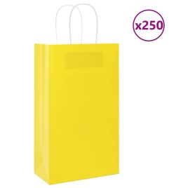 Paper Bags 250 pcs with Handles Yellow 21x11x36 cm