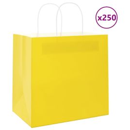 Paper Bags 250 pcs with Handles Yellow 26x17x25 cm
