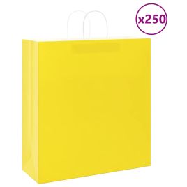 Paper Bags 250 pcs with Handles Yellow 45x17x48 cm