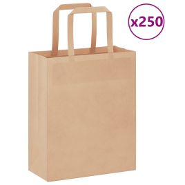 Paper Bags 250 pcs with Handles Brown 18x8x22 cm