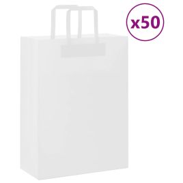 Paper Bags 50 pcs with Handles White 26x12x35 cm