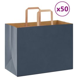 Paper Bags 50 pcs with Handles Blue 32x17x25 cm