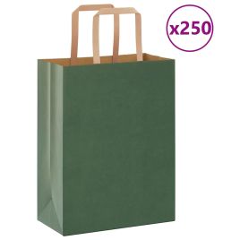 Paper Bags 250 pcs with Handles Green 21x11x28 cm