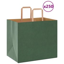 Paper Bags 250 pcs with Handles Green 32x22x28 cm