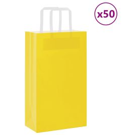 Paper Bags 50 pcs with Handles Yellow 21x11x36 cm