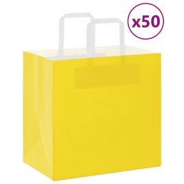Paper Bags 50 pcs with Handles Yellow 26x17x25 cm