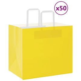 Paper Bags 50 pcs with Handles Yellow 32x22x28 cm