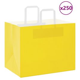 Paper Bags 250 pcs with Handles Yellow 32x22x24 cm