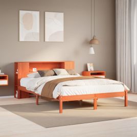 Bookcase Bed Wax Brown 140x190cm Solid Wood Pine
