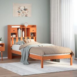 Bookcase Bed Wax Brown 100x200cm Solid Wood Pine