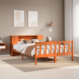 Bookcase Bed Wax Brown 150x200cm King Solid Wood Pine