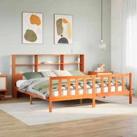Bookcase Bed Wax Brown 180x200cm Super King Solid Wood Pine