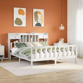 Bookcase Bed White 180x200cm Super King Solid Wood Pine