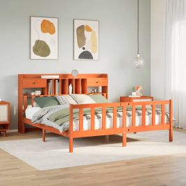 Bookcase Bed Wax Brown 200x200cm Solid Wood Pine