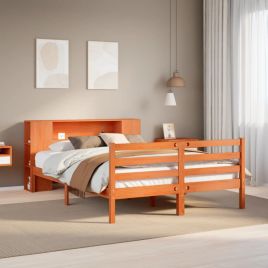 Bookcase Bed Wax Brown 140x190cm Solid Wood Pine