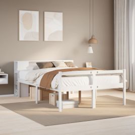 Bookcase Bed White 150x200cm King Size Solid Wood Pine