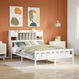 Bookcase Bed White 150x200cm King Size Solid Wood Pine