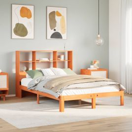 Bookcase Bed Wax Brown 140x190cm Solid Wood Pine