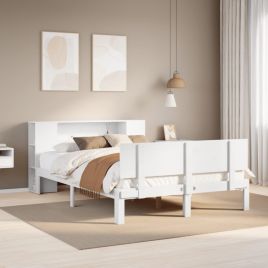 Bookcase Bed White 150x200cm King Size Solid Wood Pine