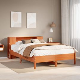 Bookcase Bed Wax Brown 150x200cm King Solid Wood Pine