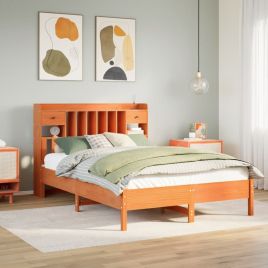 Bookcase Bed Wax Brown 150x200cm King Size Solid Wood Pine