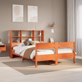 Bookcase Bed Wax Brown 120x190cm Small Double Solid Wood Pine