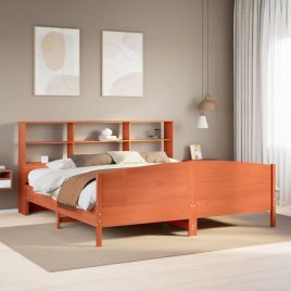 Bookcase Bed Wax Brown 200x200cm Solid Wood Pine
