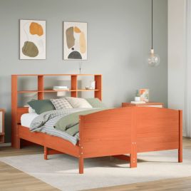 Bookcase Bed Wax Brown 135x190cm Double Solid Wood Pine