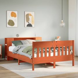 Bookcase Bed Wax Brown 150x200cm King Size Solid Wood Pine