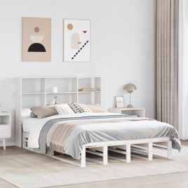 Bookcase Bed White 160x200cm Solid Wood