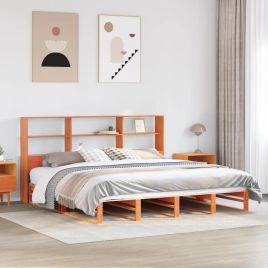 Bookcase Bed Wax Brown 180x200cm Super King Solid Wood