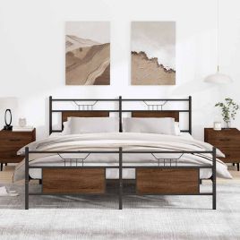 Metal Bedframe Brown Oak 160x200cm