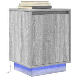 Bedside Cabinet with LED Lights Grey Sonoma 38x34x50 cm
