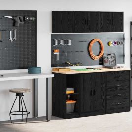 Garage Cabinets 2 pcs Black Engineered Wood