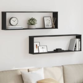 Wall Cube Shelves 2 Pieces Black Oak 100x15x30 cm Engineered Wood