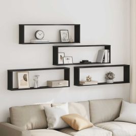 Wall Cube Shelves 4 Pieces Black Oak 100x15x30 cm Engineered Wood