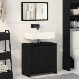 Black Oak Bathroom Cabinet with Mirror - 60x33x61 cm, Made of Engineered Wood