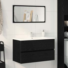 Sink Cabinet Black Oak 80x38.5x45 cm Engineered Wood