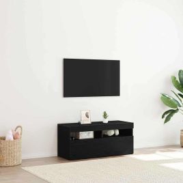 TV Stand with LED Lights - Black Oak, 90x35x40 cm, Made of Engineered Wood