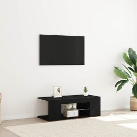 TV Cabinet with LED Lights in Black Oak - 90 x 39 x 30 cm - Made from Engineered Wood