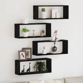 Wall Shelves Set of 4 - Black Oak - 60x15x23 cm - Made from Engineered Wood